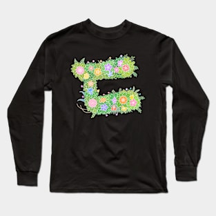 "ㄷ" Floral Letter Hangeul Long Sleeve T-Shirt